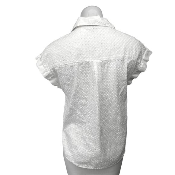 Gap Women's White Eyelet Lace Up Tie Short Sleeve Collar Shirt Blouse Top Size M - Picture 2 of 5